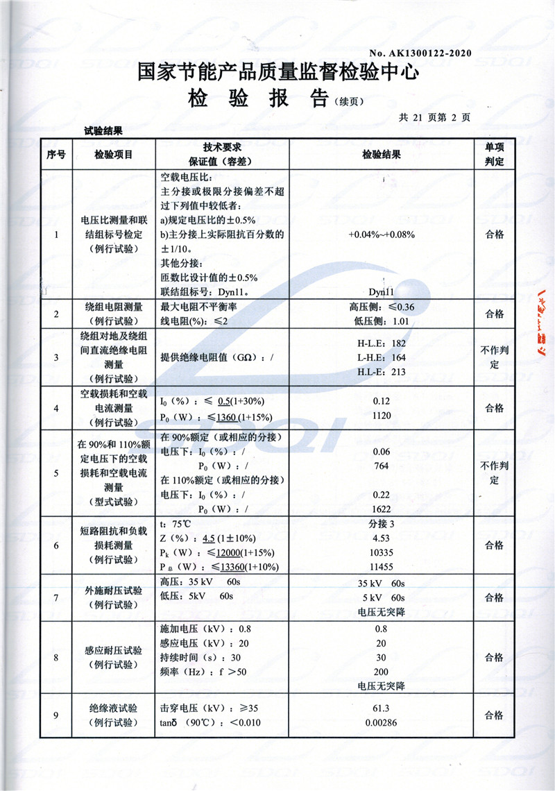 高低压试验报告-S11-1250增城增城增城油浸式变压器-2.jpg